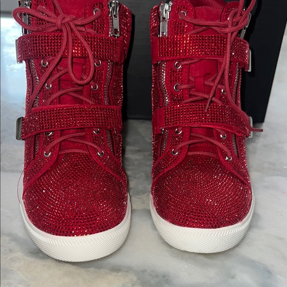 INC International Concepts Red Sparkle High-Top Sneakers - Picture 3 of 7